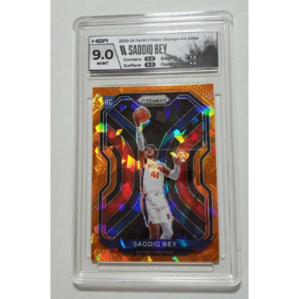 2020-21 Prizm Saddiq Bey Orange Cracked Ice Rookie RC #284 HGA 9 Mint Pistons